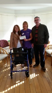 Paula Moran from MS Therapy Centre accepting cheque for €500 from Geraldine Gordon &  Gerard Gordon, in memory of Geraldines Mom, Maimie Gillespie RIP,